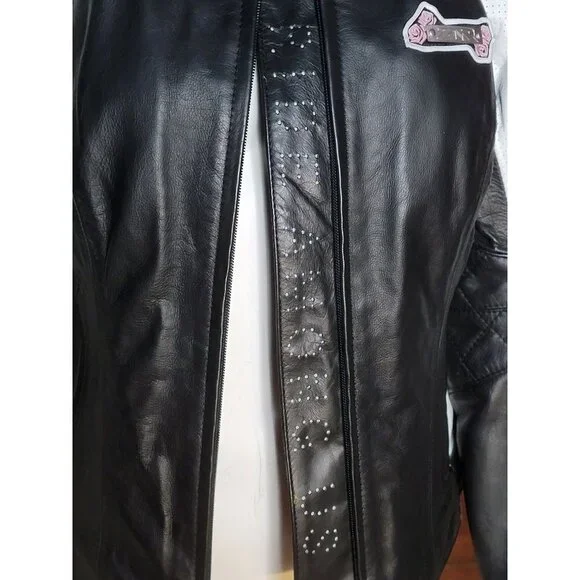 Z1R Nectar Womens LG Black White Leather Motorcycle Jacket Removable Pads Liner - Picture 10 of 14